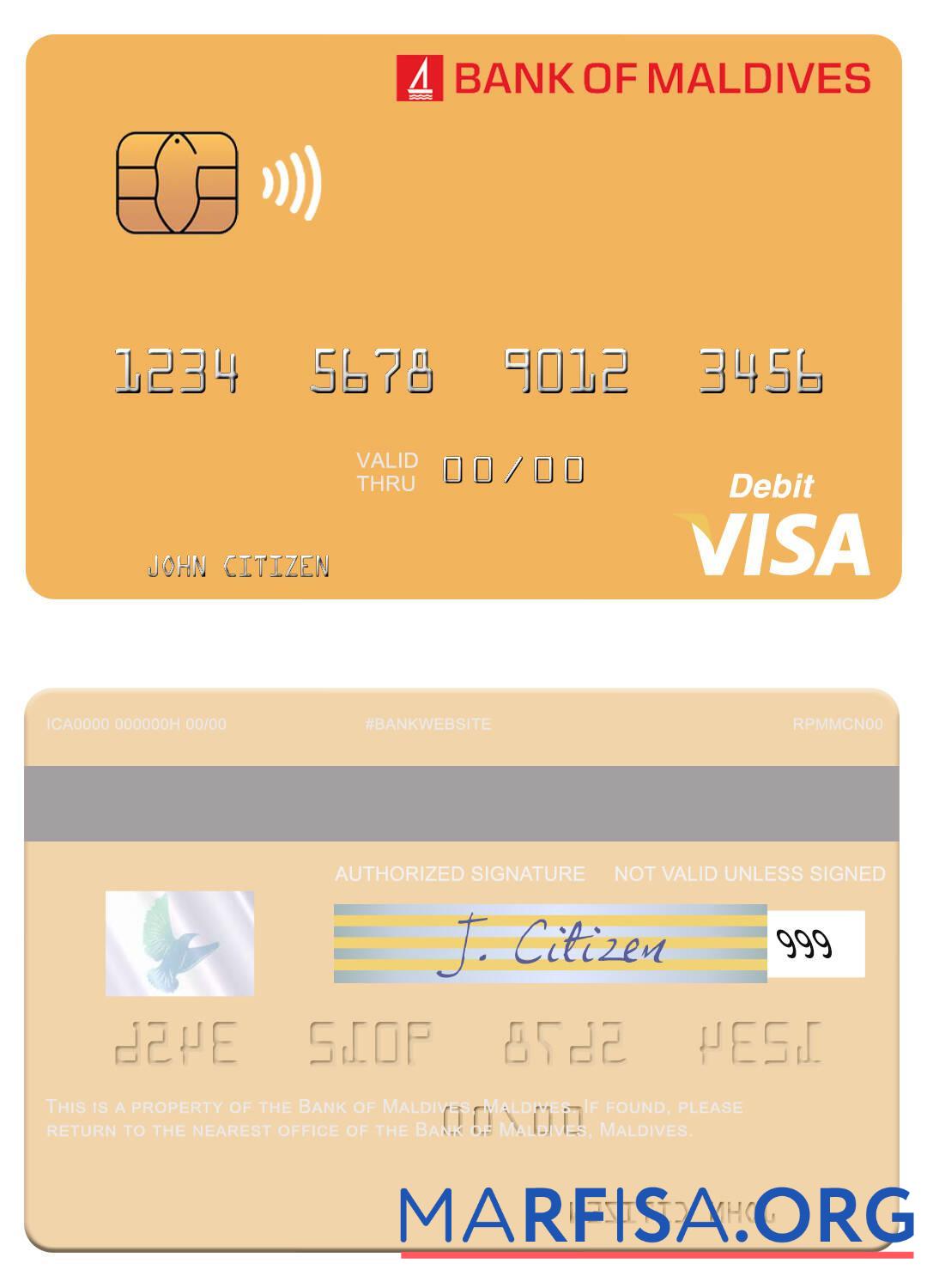 Downloadable Maldives Bank of Maldives visa debit card sample